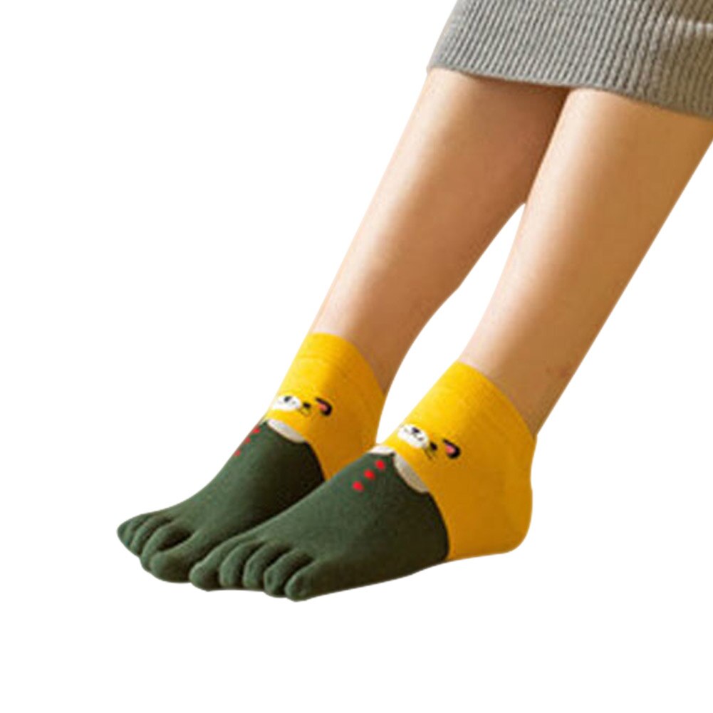 1 Paar Vrouwen Meisjes Zachte Cartoon Kat Sokken Vijf Vinger Tenen Katoen Herfst Winter Warme Sokken N66: green