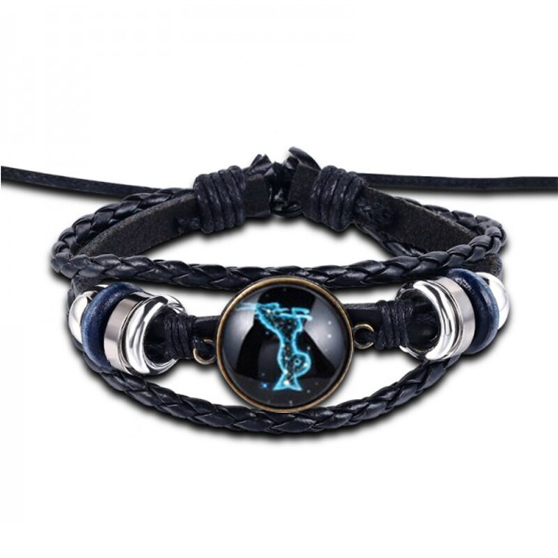 12 Constellation Bracelet Luminous Leather Bracelets Charms Zodiac Sign Bracelets Leo Virgo Libra Gemini for Man Woman Jewelry: Capricorn-Mo jie