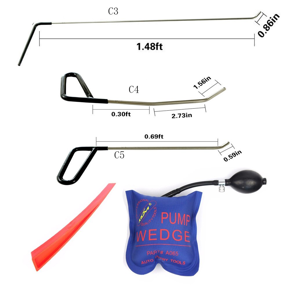 Auto deuk reparatie Gereedschap Kit Haak Gereedschap Duwstang met windows wedge-Perfect voor Deur Deuken Hagel Reparatie en dent Removal tool: 3 PCS and pump