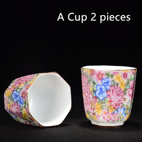 Jingdezhen Blue and White Porcelain Gaiwan Chinese Tea Set Ceramic Sancai Tea Cup Chawan Color Enamel Beautiful Lid Bowl Teaware: A Cup 2pcs