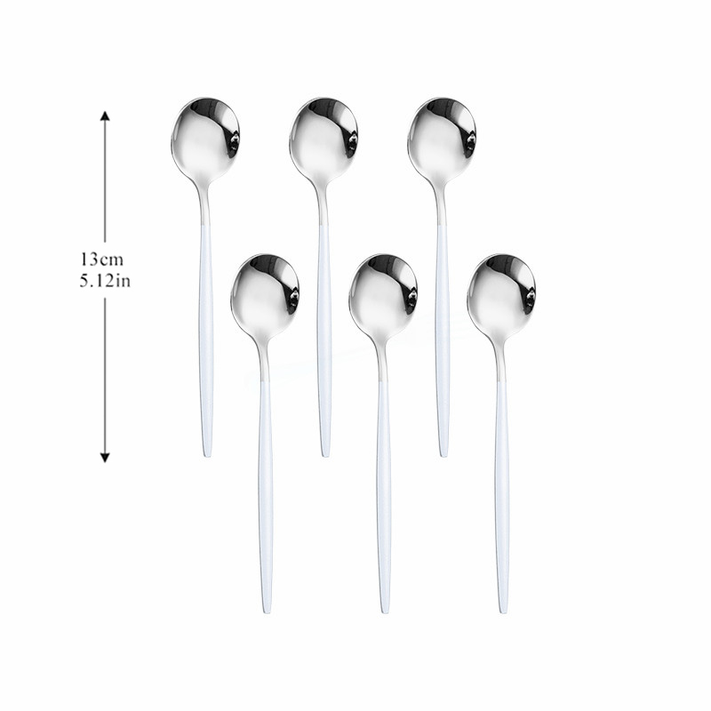 Spoon Silver Stainless Steel Cutlery Set 6pcs Tea Spoon Kitchen Complete Tableware Set Western Silverware Luxury Dinnerware Set: white silver 6pcs