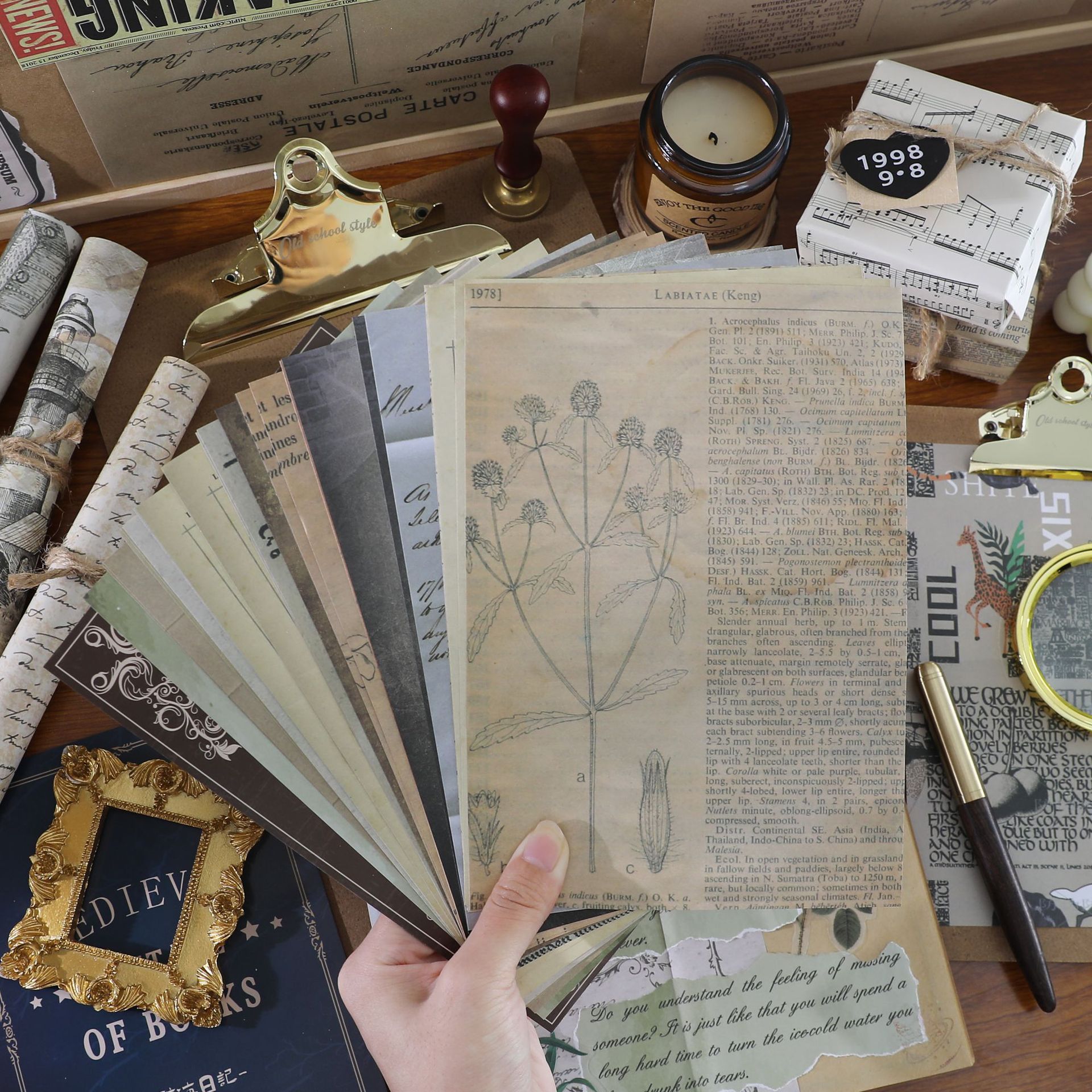 Naturlig samling engelsk brev baggrund dekoration papir dagbog papirvarer scrapbog junk journaling projekt gør-det-selv forsyninger