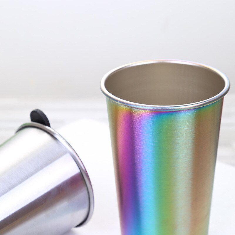 304 Stainless Steel Cup Anti-fall Beer Juice Cup Office Household Simple Metal Coffee Cold Drink Cup Straw Set