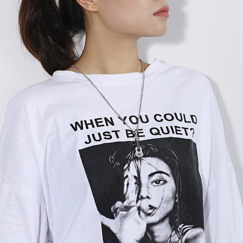 Vnox Punk Gitaar Hanger Voor Vrouwen Mannen Crematie Aandenken Rvs Ketting Muziek Ornamenten 24 "Curb Chain