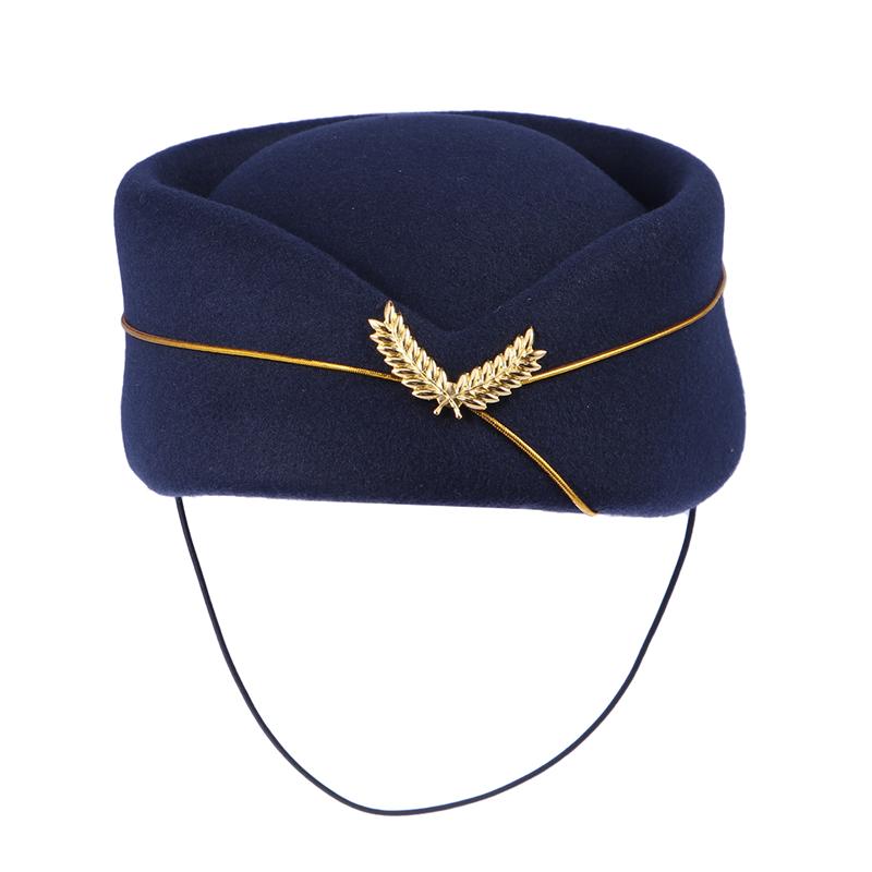 Women Air Stewardess Hat Woolen Flight Attendant Hat Stewardess Cap for Costume Cosplay Musical Performance - Size M(Navy Blue): Blu Scuro