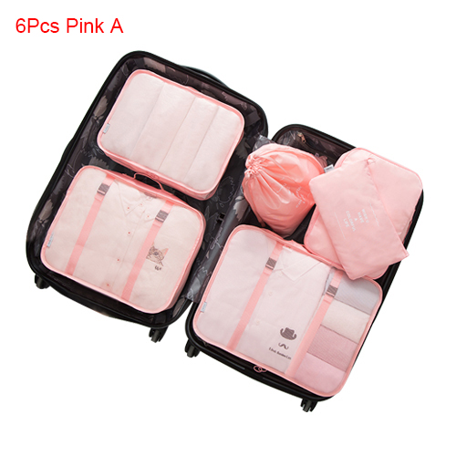 Mihawk Travel Bags Sets Waterproof Packing Cube Portable Clothing Sorting Organizer Luggage Tote System Durable Tidy Pouch Stuff: 6Pcs Pink A