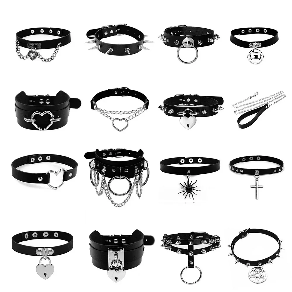 Harajuku Chocker Sexy Heart Lock Key Rivets Black Goth Punk Chokers Gothic Choker Naszyjnik dla kobiet Hip Hop Bondage Cosplay