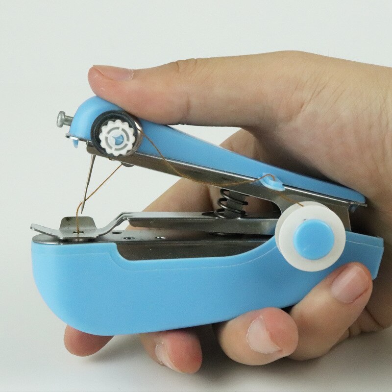 Mini Hand-Held Clothes Fabrics Sewing Machine Sewing Tools 1PC Mini Portable Needlework Cordless: Blue