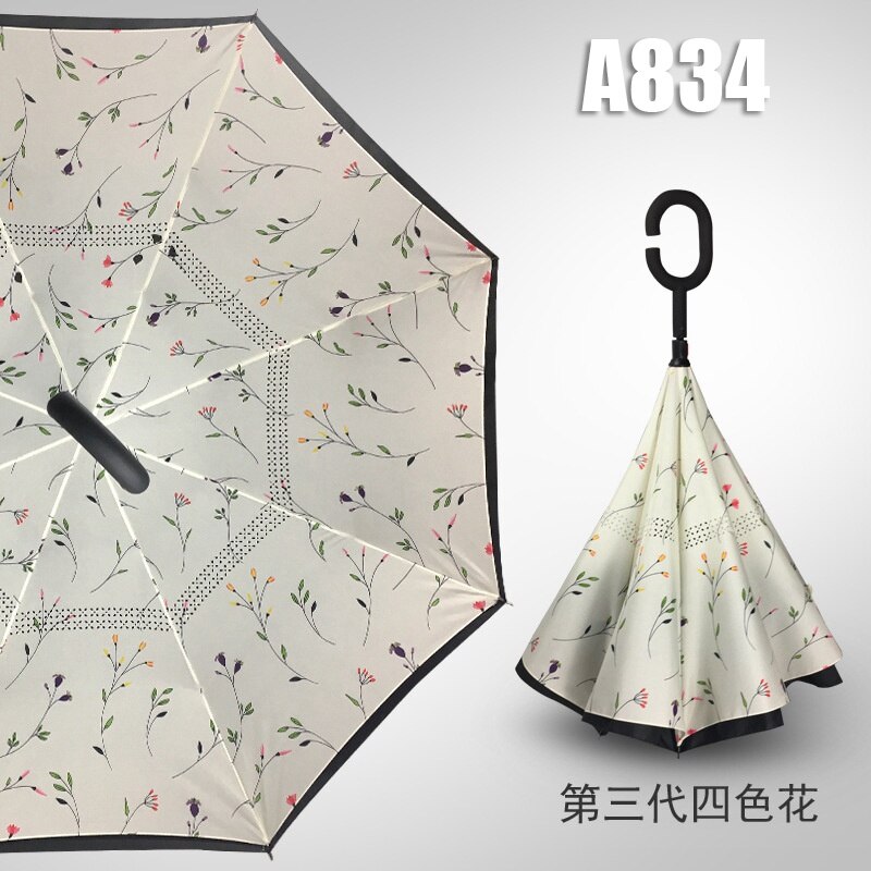 Windproof Reverse Umbrella Folding Double Layer Inverted Chuva Umbrellas Self Stand Inside Out Door Umbrella Hands free parasol: Umbrella A834