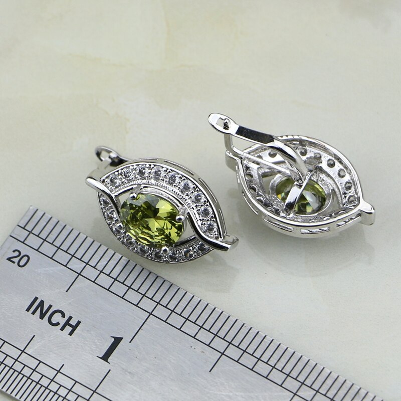 Auge Geformt Olivgrün Zirkonia Weiß CZ 925 Sterling Silber Schmuck setzt Für Frauen Hochzeit Ohrringe/Anhänger/halskette/Ring