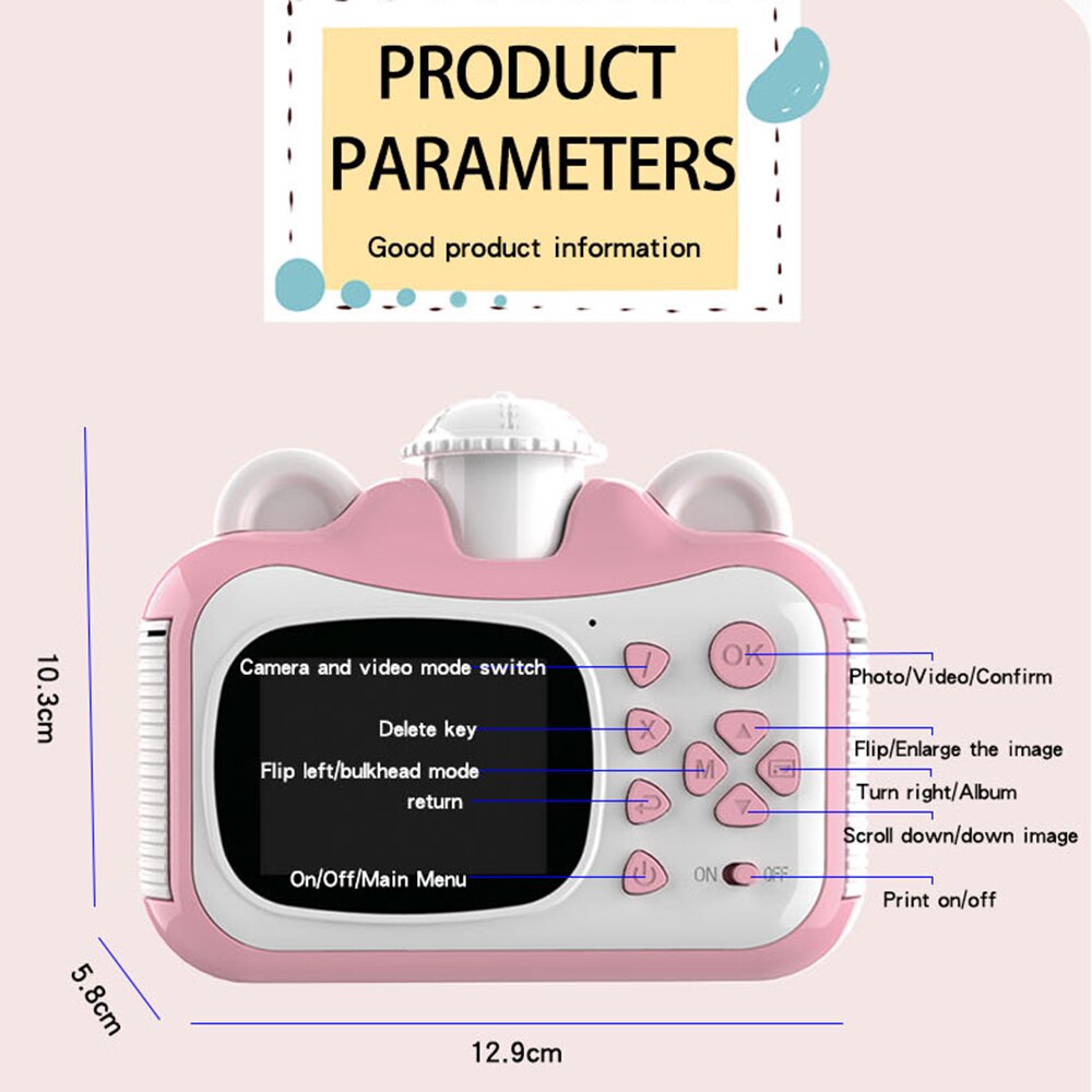 Kid Toy Mini Digital Cute Camera Instantanea for Kids Baby Children's Photo Instant Print Camera Birthday for Girls Boys