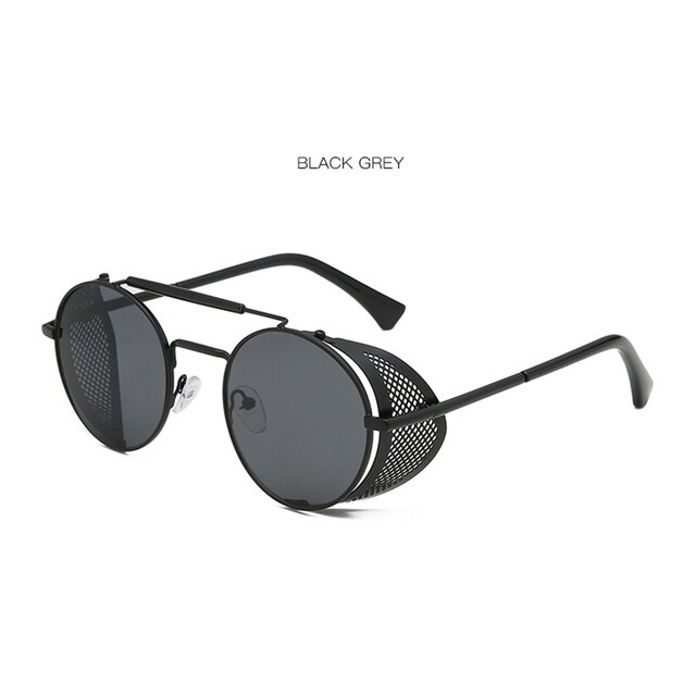 Ronde Steampunk Zonnebril Vrouwen Mannen Metalen Bril Vintage Metalen Frame Zonnebril UV400: Black Gray