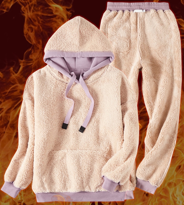 Winter Women's Velvet Tracksuit Two Pieces Set Hooded Full Sleeve Drawstring Thick And Warm Bodysuits S9N114K