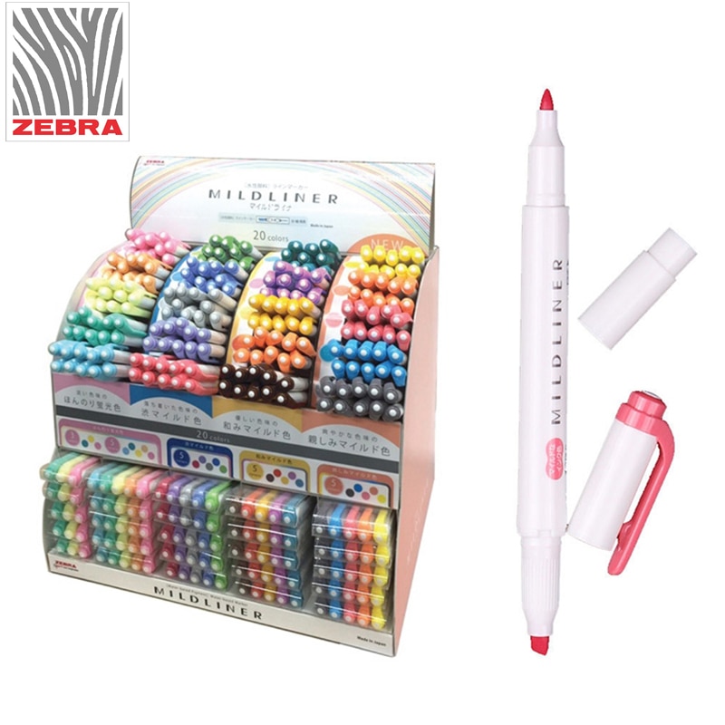 branded Zebra MildLiner Highlighter Marker Double-Sided Round Toe/Oblique Mild 15 Color for Choose Office and School Supply