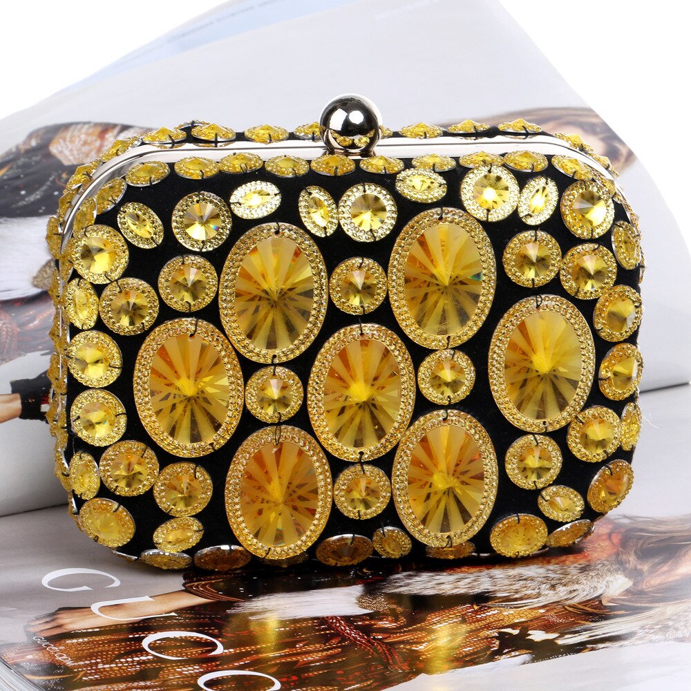 Women Evening bag Women Diamond Rhinestone Clutch Crystal Day Clutch Wallet Wedding Purse Party Banquet Lady Crossbody bag: Gold