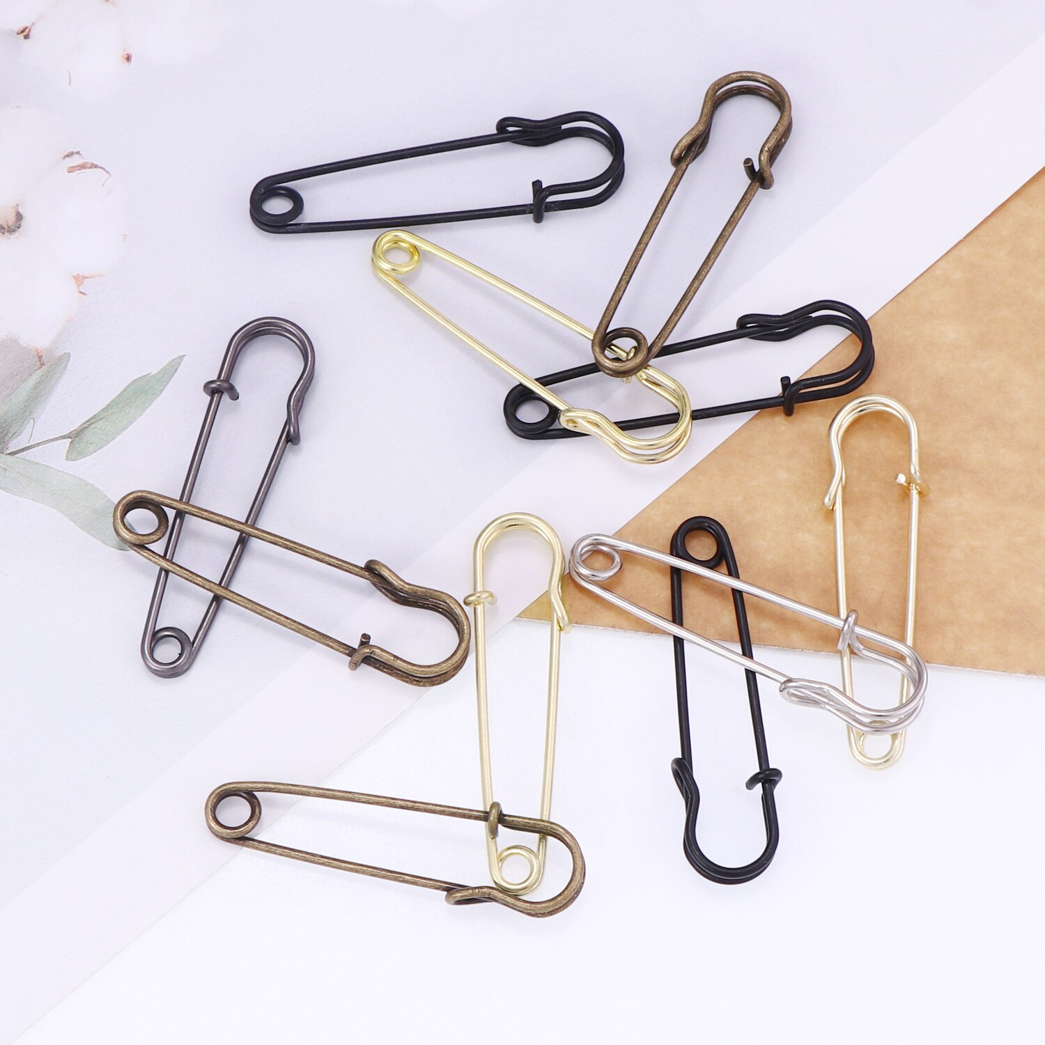 20 piezas alfileres de seguridad de Metal de 50mm, alfiler de seguridad grande plateado/dorado/negro, herramientas de costura para manualidades, broche de boda, accesorios de ropa