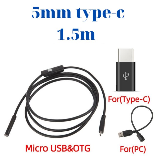Endoskop Kamera für Android Telefon PC Flexible Kabel 7mm 5,5mm IP67 Wasserdichte Micro USB C Industrie: TYPE C 5.5mm 1.5M