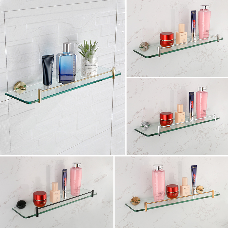 Estantes de baño de acero inoxidable, estante de almacenamiento de ducha, estante de baño de vidrio, estante de champú de montaje en pared, organizador de accesorios de baño