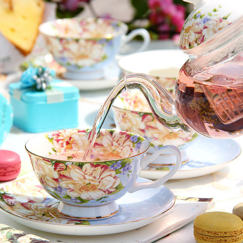English British Afternoon Tea set for Home Office Cafe High-Grade Porcelain Tea Cup Saucer Spoon Glass Teapot Teaware set
