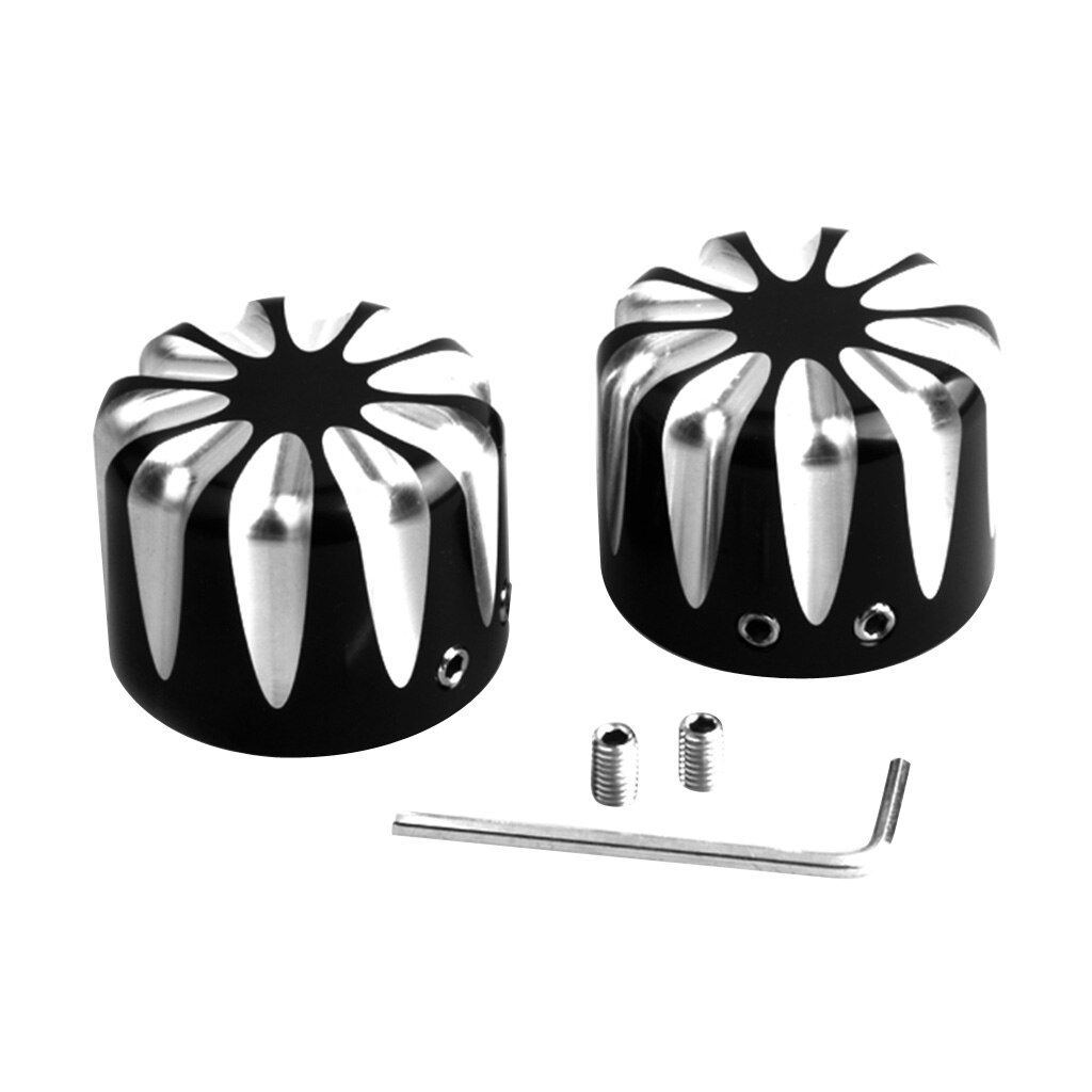 2 Pieces Black Motorbike Front Wheel Axle Nut Covers With Bolts Fit Touring Softail