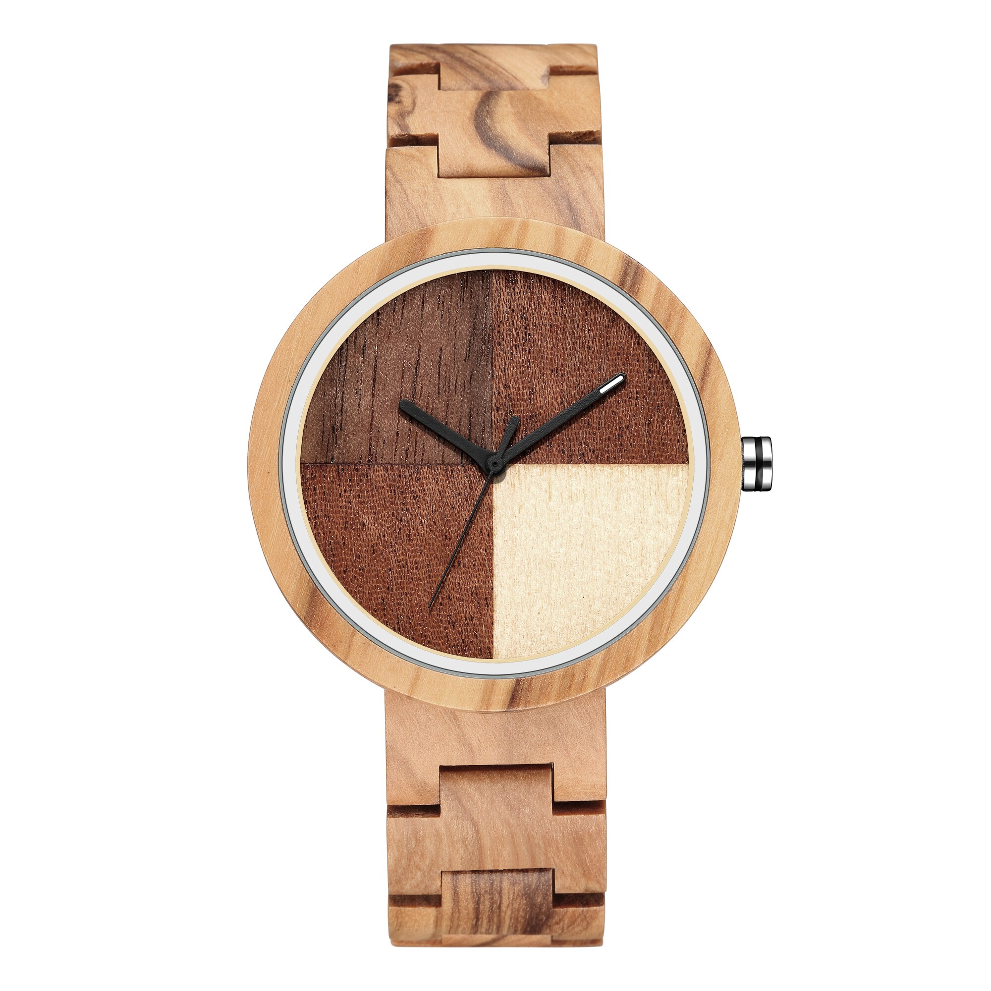 Wooden Quartz Movement Watch Men Lady Symmetrical Color Blocking Dial Wooden Strap Trend Couple Watch 2022 W367: 1