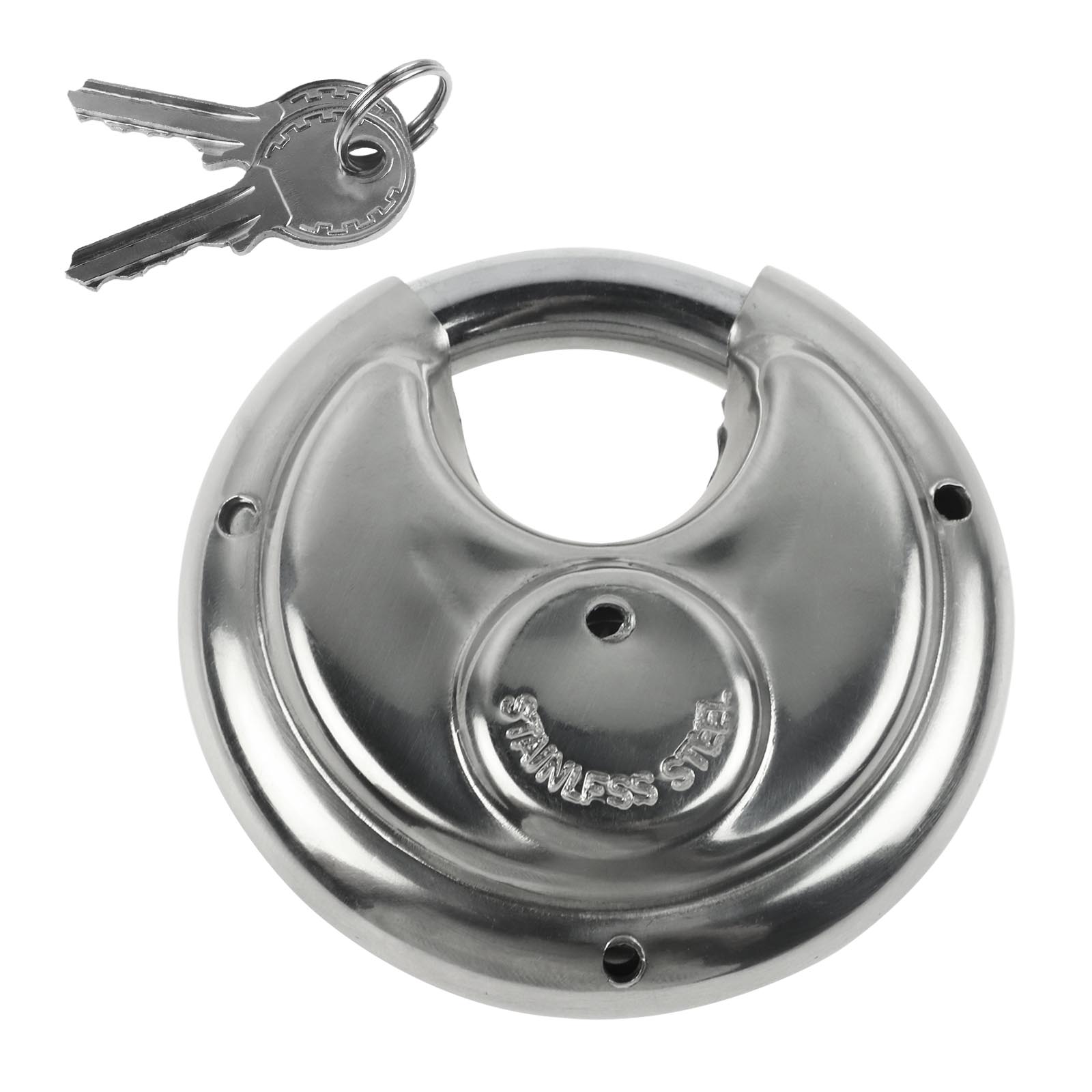 70mm Disc Padlock Discus Padlock Stainless Steel Shackle Heavy Duty Lock Round Outdoor Bicycle Lock Storage Unit Lock 2 Keys
