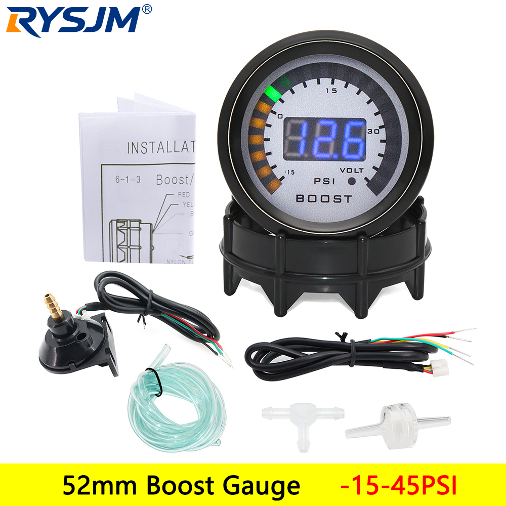 52MM Digitales LED-Boost-EXT-Abgastemperatur-Messgerät, Voltmeter, Spannungs-Luft-Kraftstoff-Verhältnis-Anzeige, Öldruck- und Öltemperaturmesser, Auto-Messgerät: Dunkelgrau