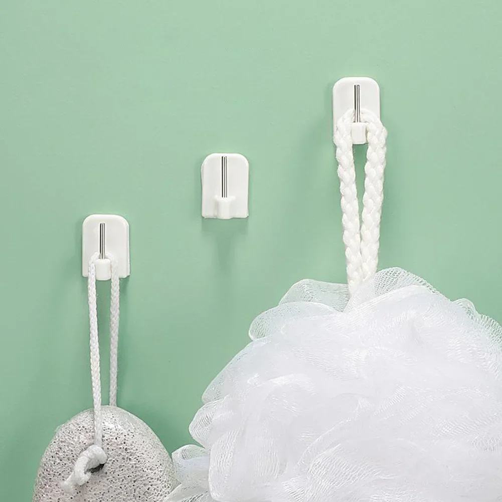 Ganchos de cortina duraderos, soporte autoadhesivo de acero inoxidable + PVC blanco, 4/8/12 Uds., gancho para barra de cortina, almacenamiento para el hogar