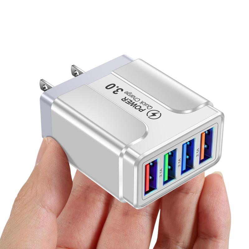 Mobiele Telefoon Reizen Opladen Hoofd Voor Iphone 12 Xiaomi Huawei Tablet Draagbare Eu/Us/Uk Plug 3.1A Vlinder 4 Usb Lader: white US