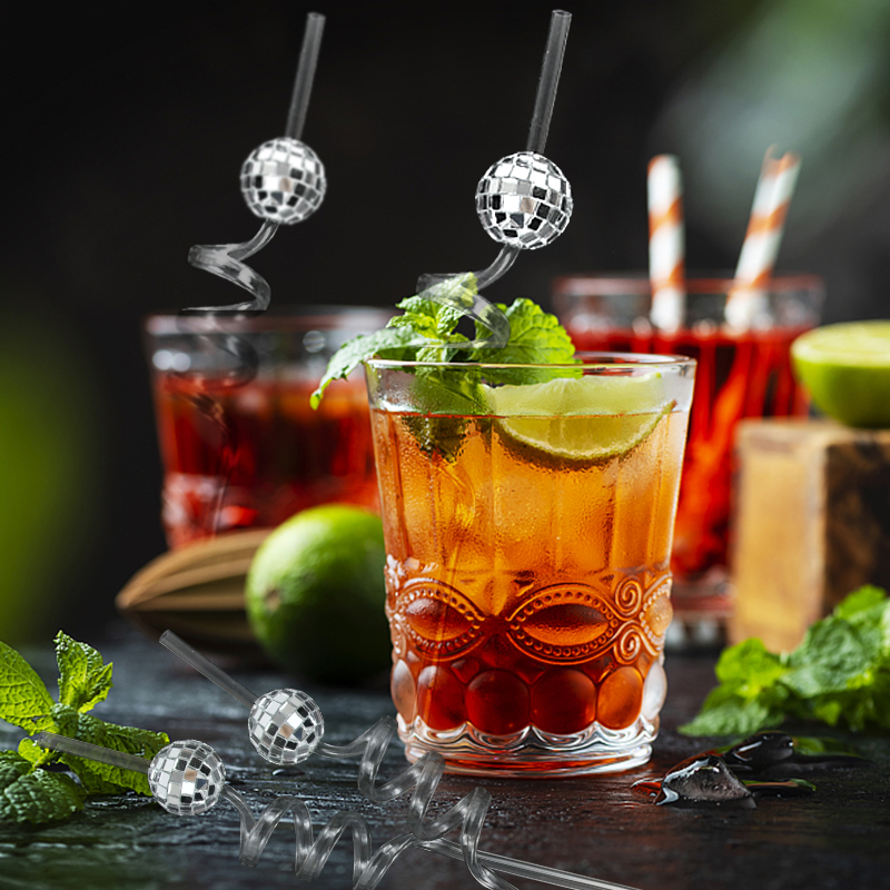 Pajitas de bola de discoteca con espejo de 6 piezas, decoración para de cumpleaños, boda, despedida de soltera, suministro para cóctel