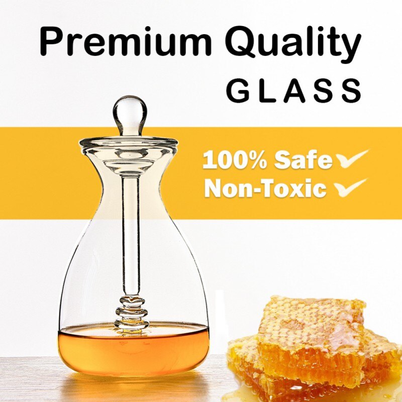 Tarro de miel hecho a mano con Dipper, botellas de vidrio transparente, aceite de miel, envase de miel, contenedor de almacenamiento de alimentos, 1/4 Uds. #11 oz/14 oz