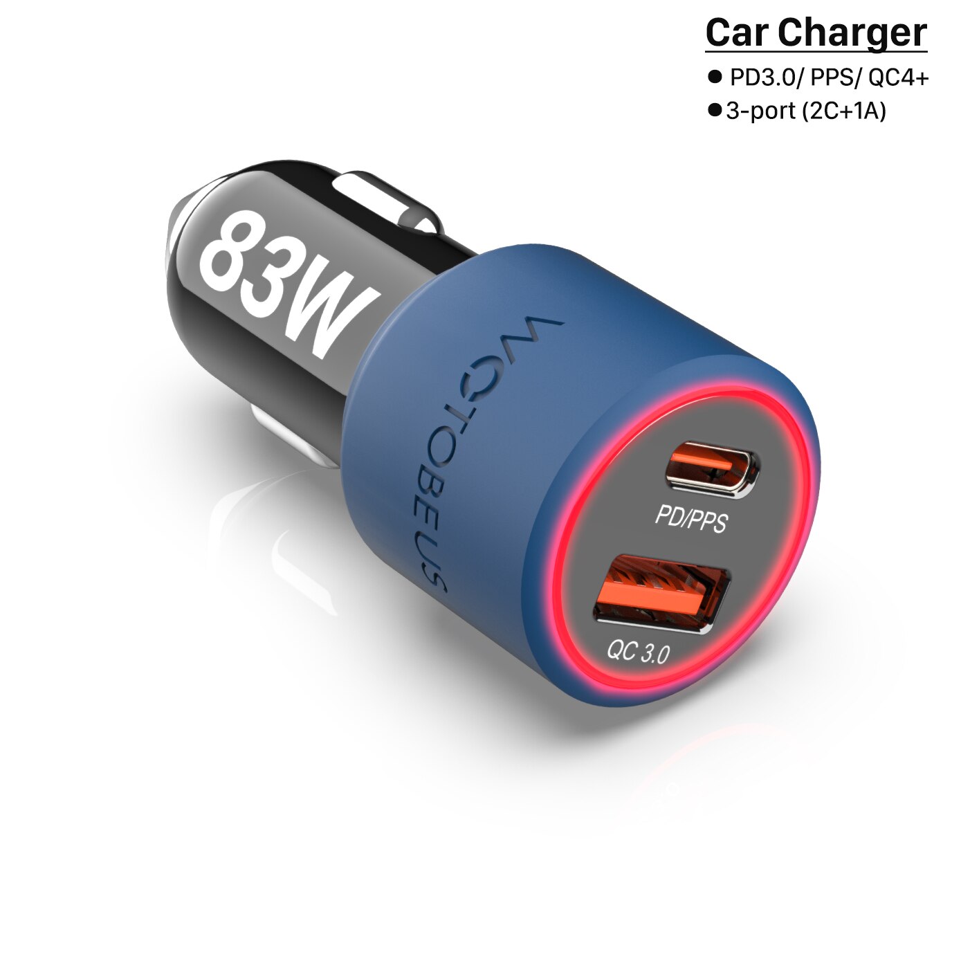 Wotobe 2 porto 83w carregador de carro super rápido, usb c pd/pps 65w/45w 20v 20w, qc3.0/afc/fcp18w para iphone 13 xiaomi dell xps hp laptops: 83W Car Charge