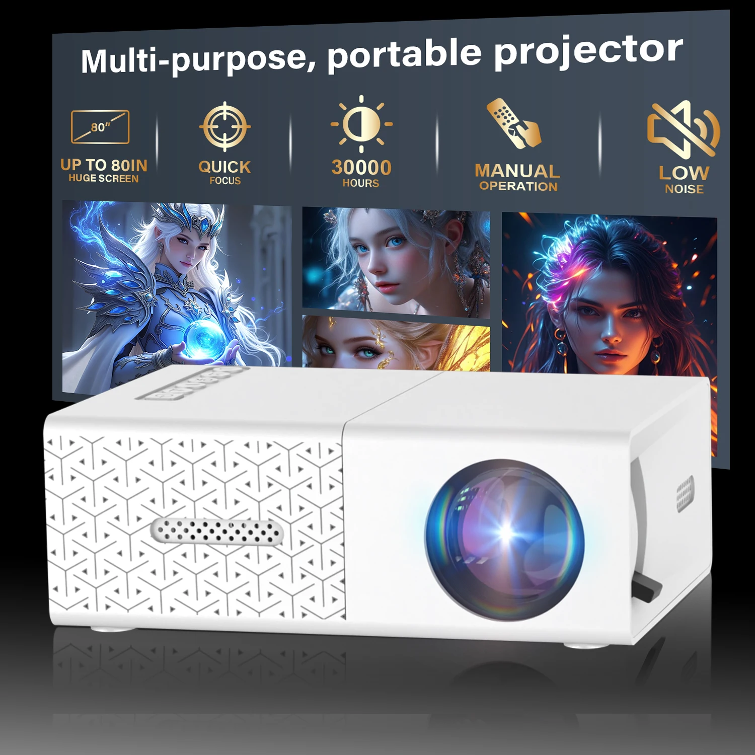 Kleiner tragbarer Projektor USB HDMI unterstützt, Taschen-Mini-Filmprojektor für Zuhause, Outdoor, Camping: EU-Stecker