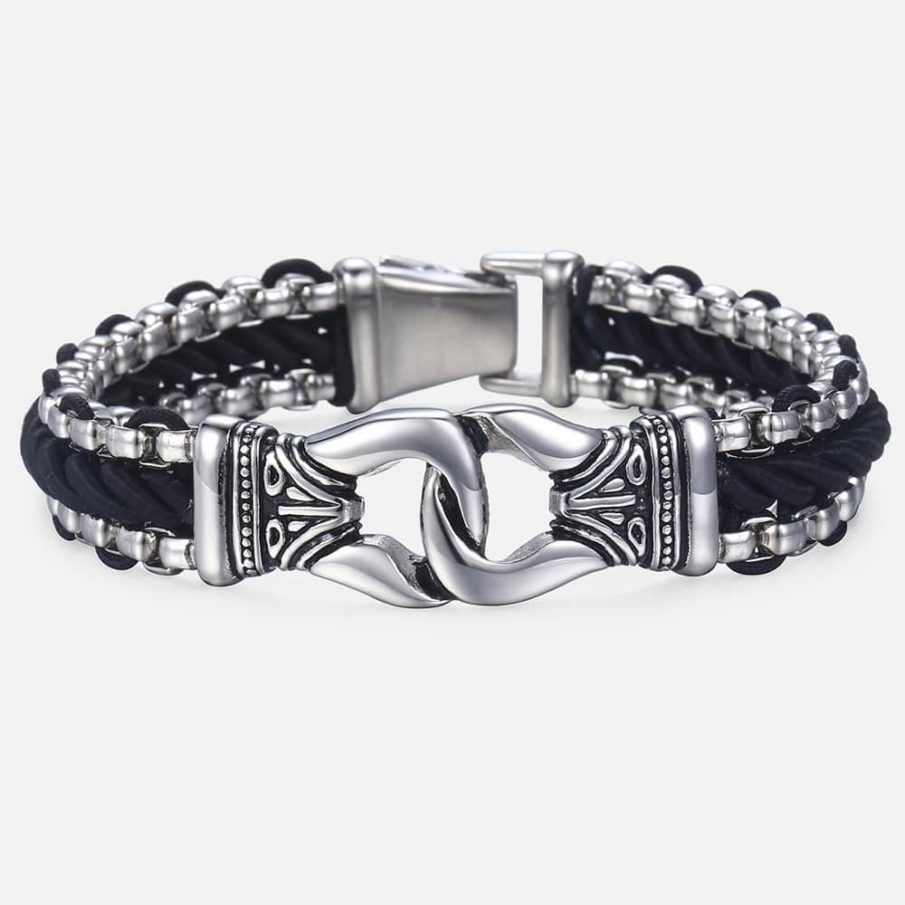 Trendsmax heren Armbanden Zwart Lederen Streng Rvs Knoop Armband Mannelijke Mode-sieraden 13mm HB496