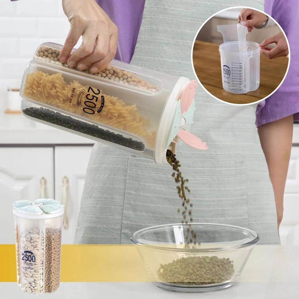 2/3/4 griglie Rotante di Plastica Da Cucina scatola di Stoccaggio distributore di Cereali di Riso Alimentare Contenitore di Caso Di Immagazzinaggio di Farina di Grano bottiglia di stoccaggio Vaso