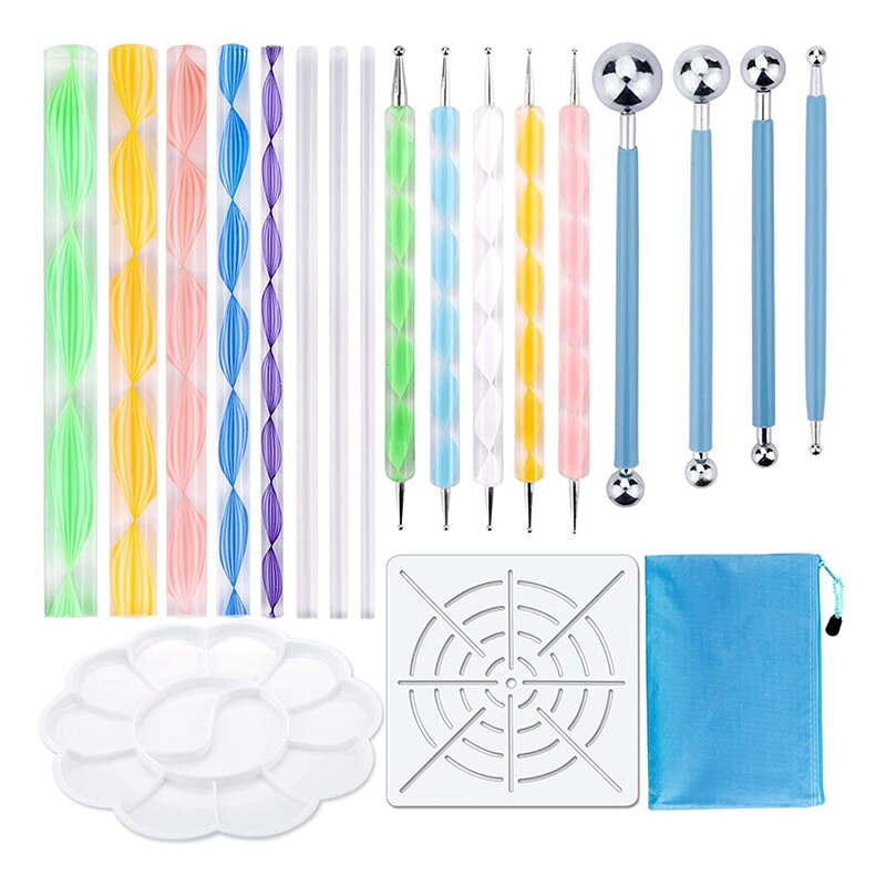 19 pièces Mandala pointage outils ensemble stylo pointage outils Mandala pochoir boule stylet plateau de peinture pour peinture roches dessin