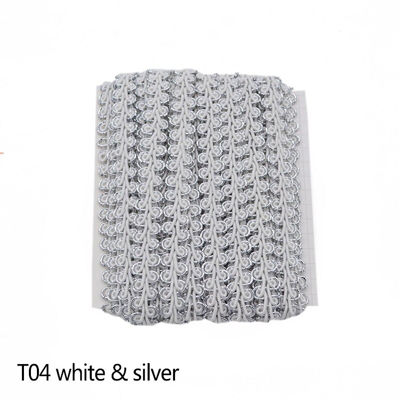 5 m/partij Goud Zilver Lace Trim Katoen Stof Duizendpoot Gevlochten Kant Lint DIY Kledingstuk Naaien Accessoires Bruiloft Thuis Ambachten: T04 White x silver