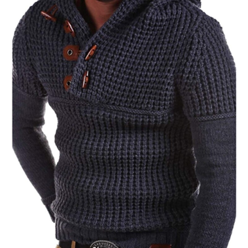 Heren trui gebreide hoodies knoopsluiting heren effen trui sweatshirt casual streetwear jas winterjas sudadera hombre: Donkergrijs / Ik