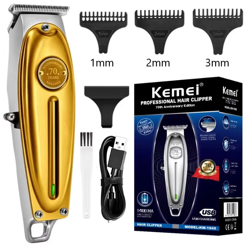 Kemei KM-1949 Pro electric barber full metal hair trimmer for men beard hair clipper finishing hair cutting machine: Red