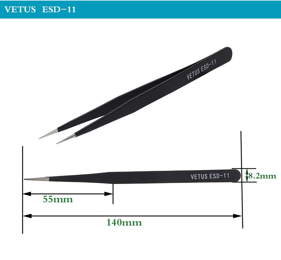 100% Original VETUS Anti-static Stainless Steel Tweezers ESD-10/11/12/13/14/15