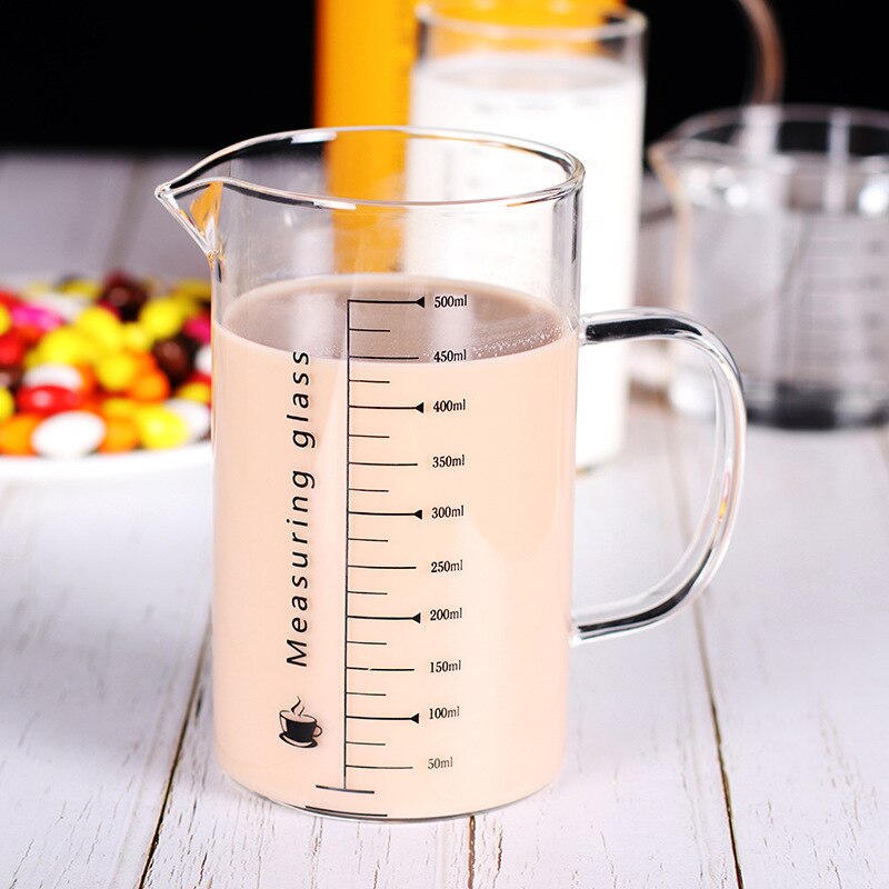 Meten Glas Food Grade Borosilicate Verdikte Glas Cup Huishouden Keuken Multifunctionele Schaal Cup Melk Werper Drankjes Jug: 500ml with handle