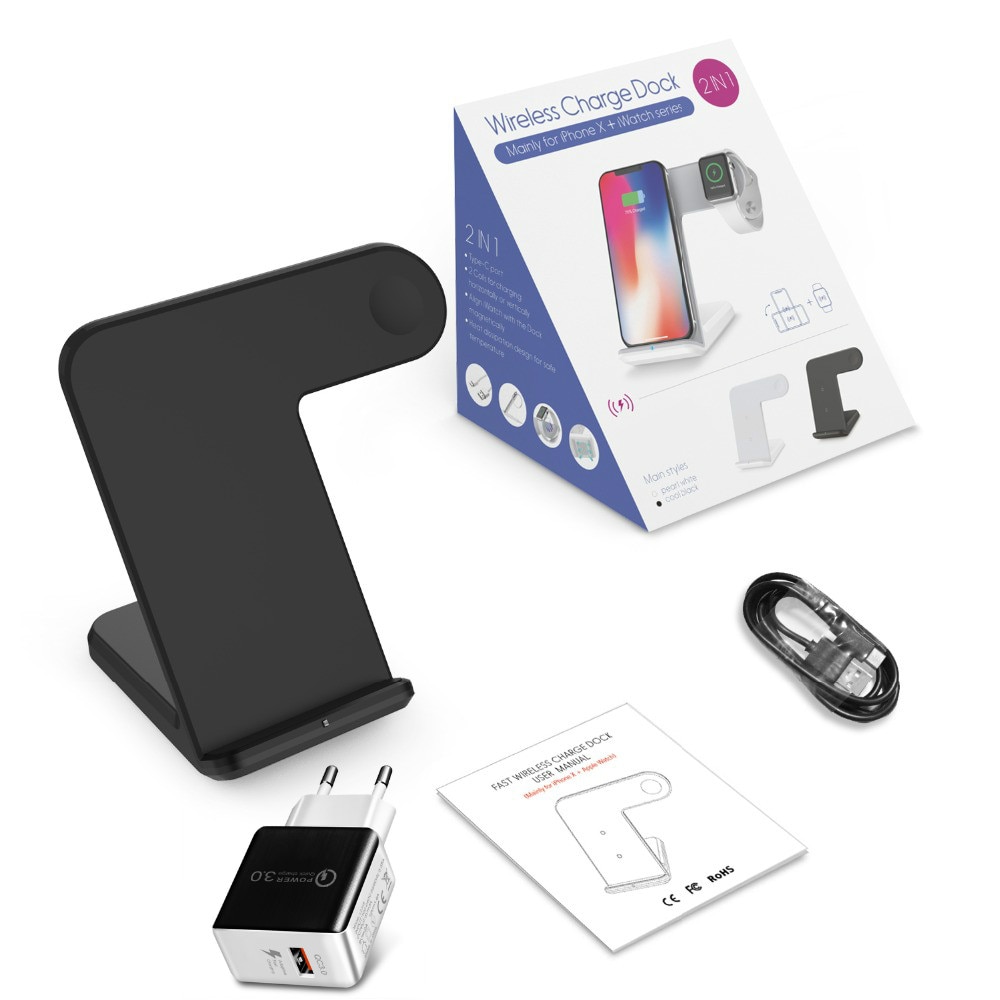 Qi Draadloze Oplader Telefoon Horloge Snel opladen mobiele houder Voor Apple Horloge 3 2 1 Voor iphone XS MAX XR X 8 Plus Samsung S9 S8
