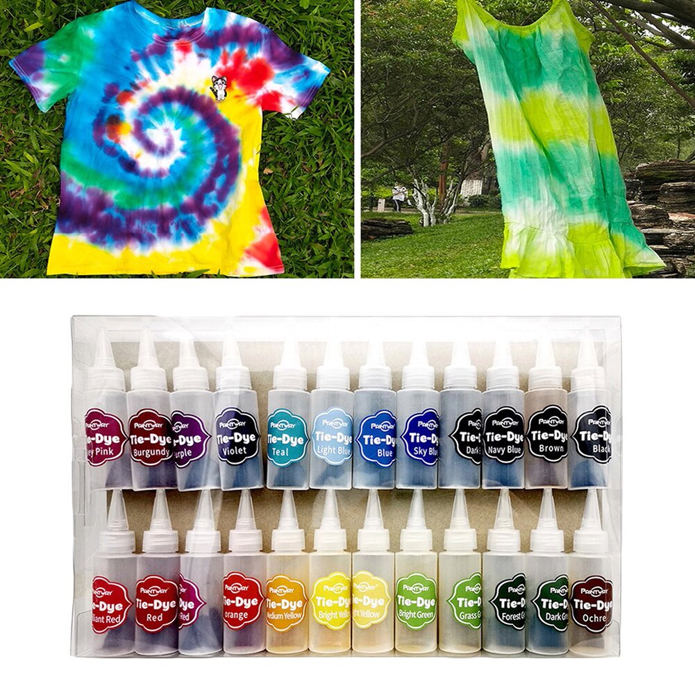 24 farver permanent diy tøj maling stof tekstil slips kit pigment sæt tie-dye pigment bomuld og linned direkte koldt vand farvestof