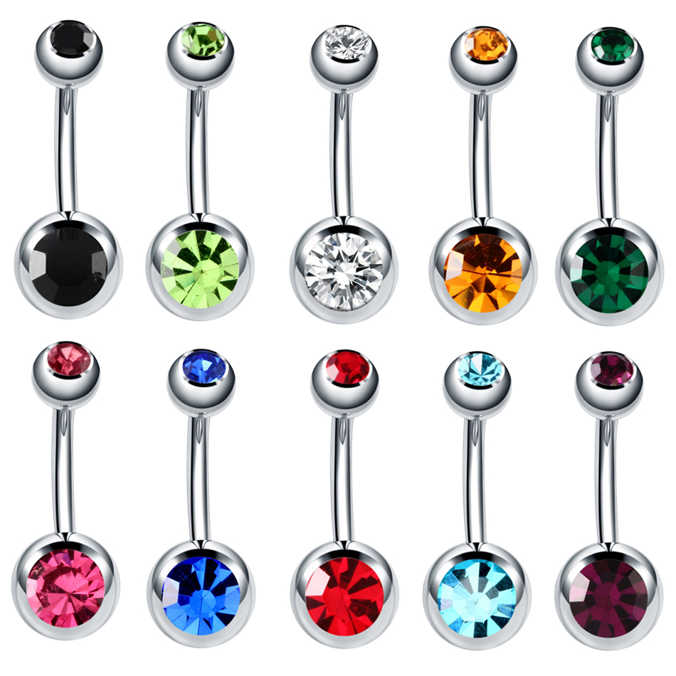 Piercings de Ombligo de acero inoxidable para hombres y mujeres, pendientes de Ombligo, anillos gemas, Piercing de Ombligo, joyería de cuerpo Punk, 10 piezas: Chapado en zinc blanco y azul
