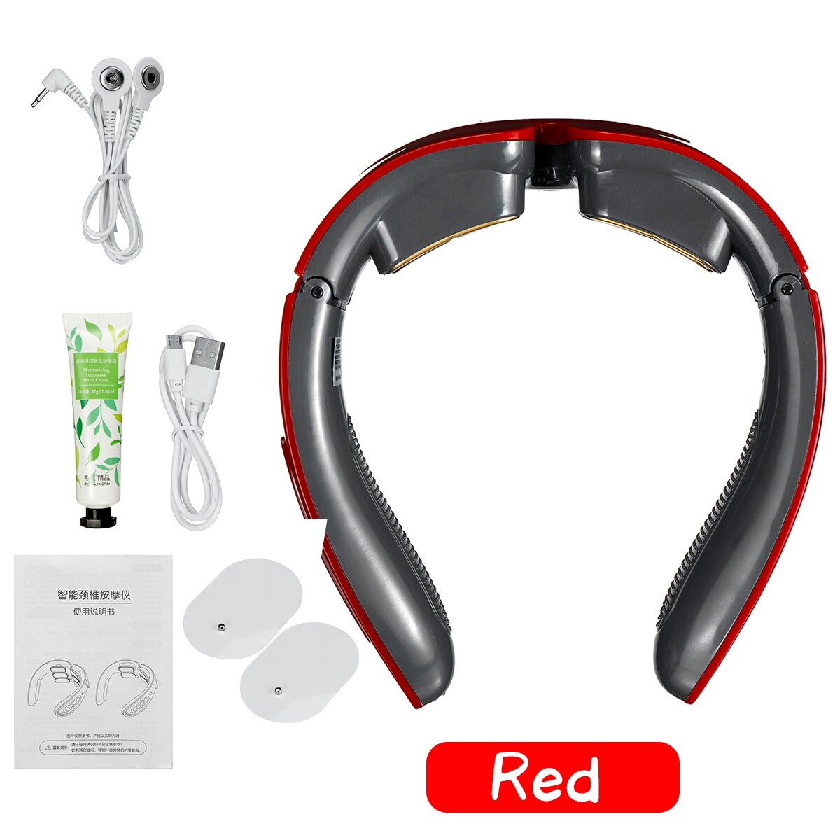 6 Modes 9 Levels Electric Neck Massager Pulse Cervical Vertebra Relax Lumbar Leg Massage Device: 4 Head Red