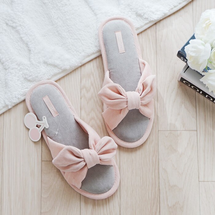 Zapatillas de casa con lazo de Corea para mujer, zapatillas sencillas, deslizantes, suaves, antideslizantes, bonitas zapatillas de Interior de verano para mujer: pink open / EUR 36-37