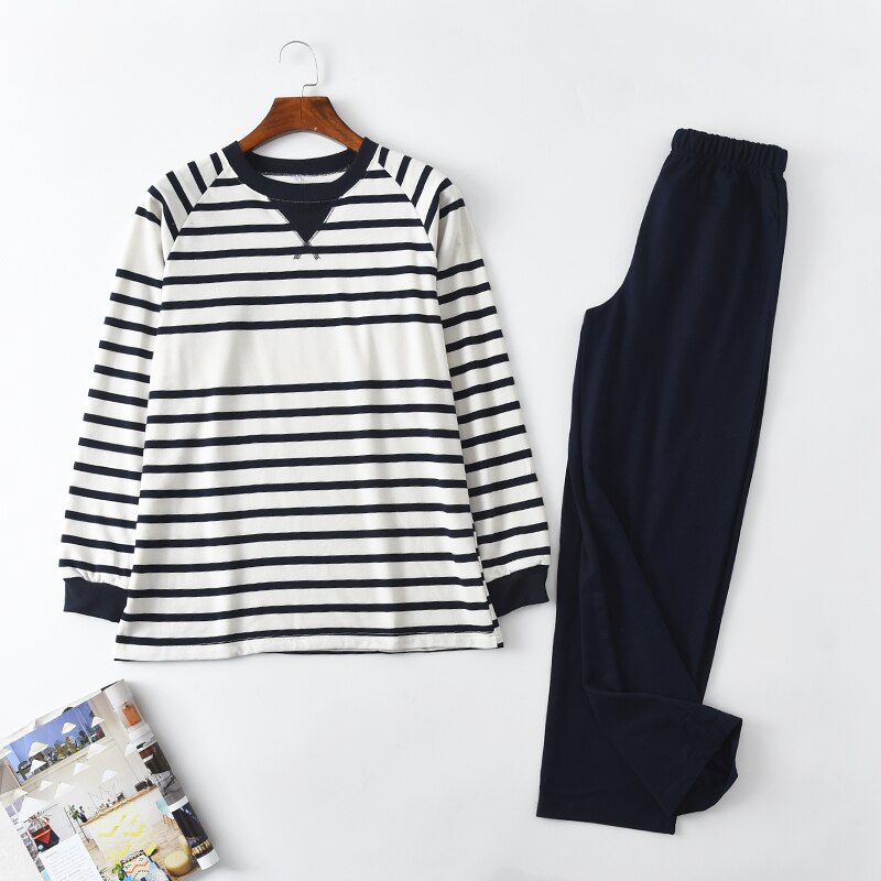 Pajamas for men knitting Cotton stripe Pajama set Sleep pullover Sleepwear