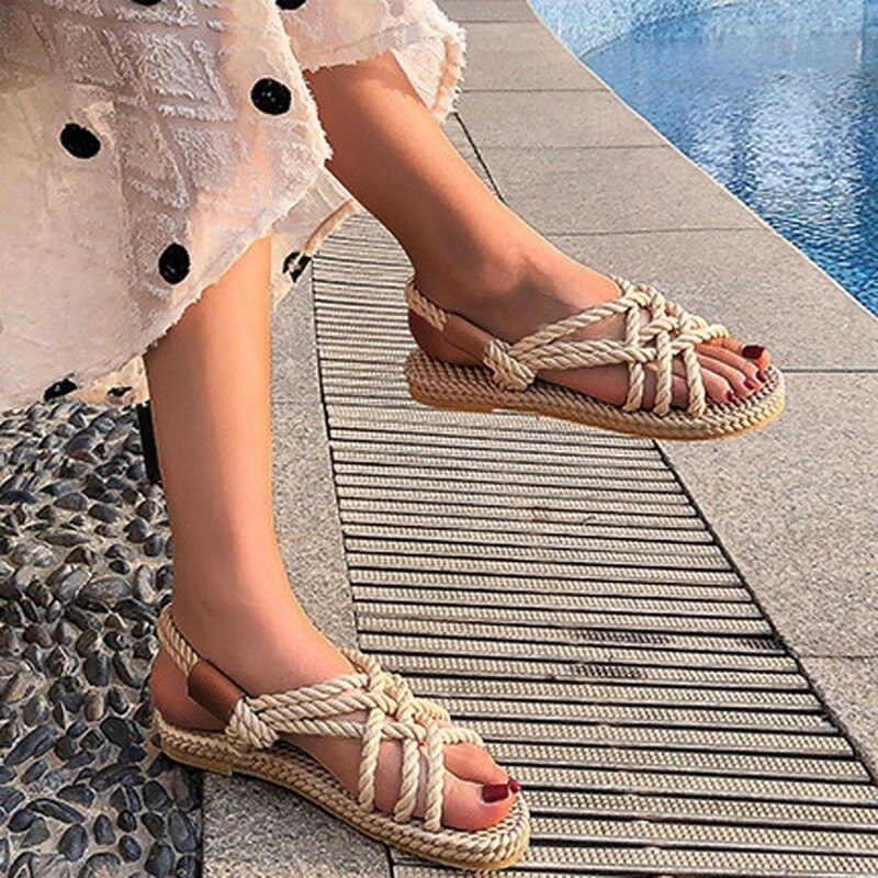 Sandales femme chaussures corde tressée avec style décontracté traditionnel et créativité simple sandales femmes chaussures d'été