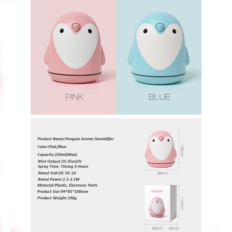 220ml Aroma Luftbefeuchter Nette Pinguin USB Luft Diffusor Für Heimat Sekretariat Auto Nebel Hersteller Ätherisches Öl Diffusor