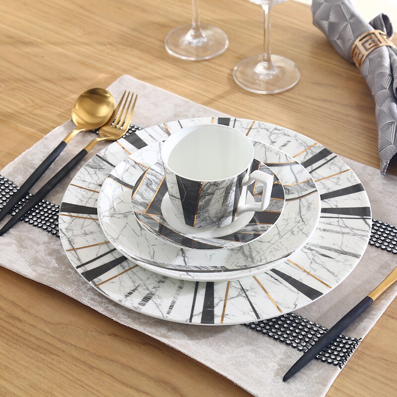 European Marble Texture Plates Ceramic Dinner Set Bone China Dessert Plate Steak Noodles Salad Snack Cake Plates Tableware